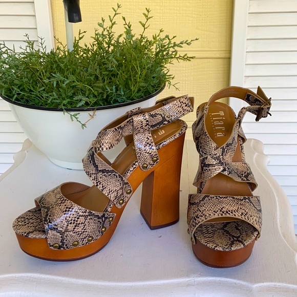 Tiara Shoes - Tiara Los Angeles Snakeskin-Print Block Heels